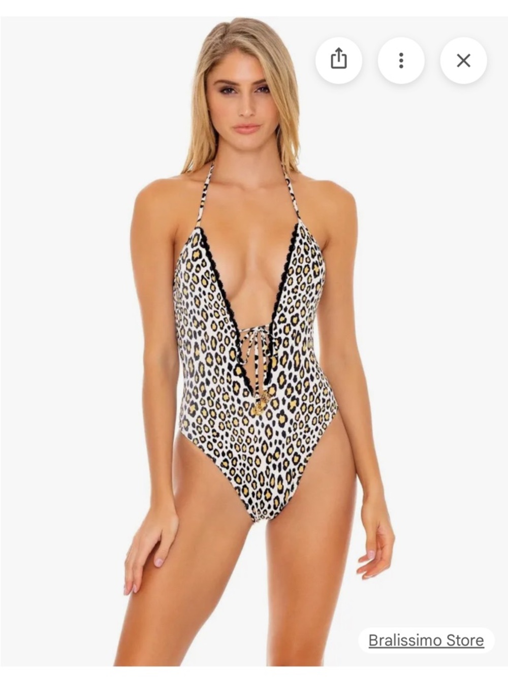 NWT LULI FAMA Leopard Halter One-Piece Swimsuit Medium Ribbed
